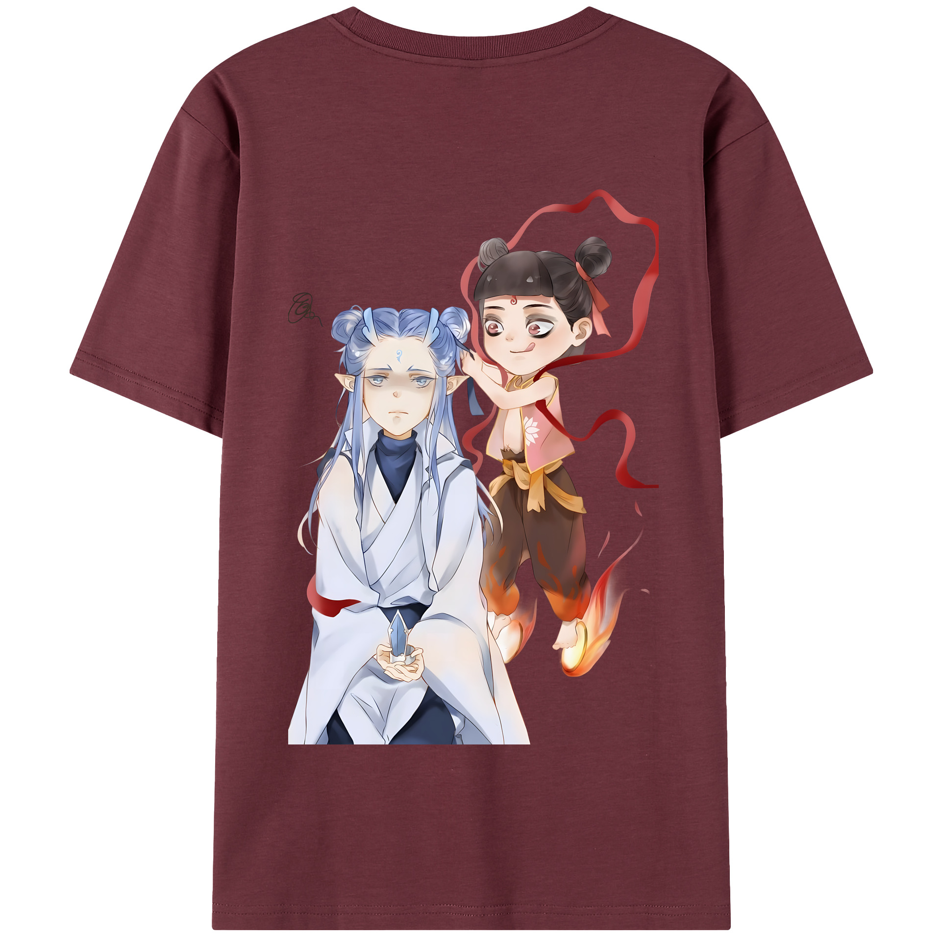 （画像用） Ne Zha 2 ナタ 魔童の大暴れ 綿100％半袖Tシャツ（背面プリント）
